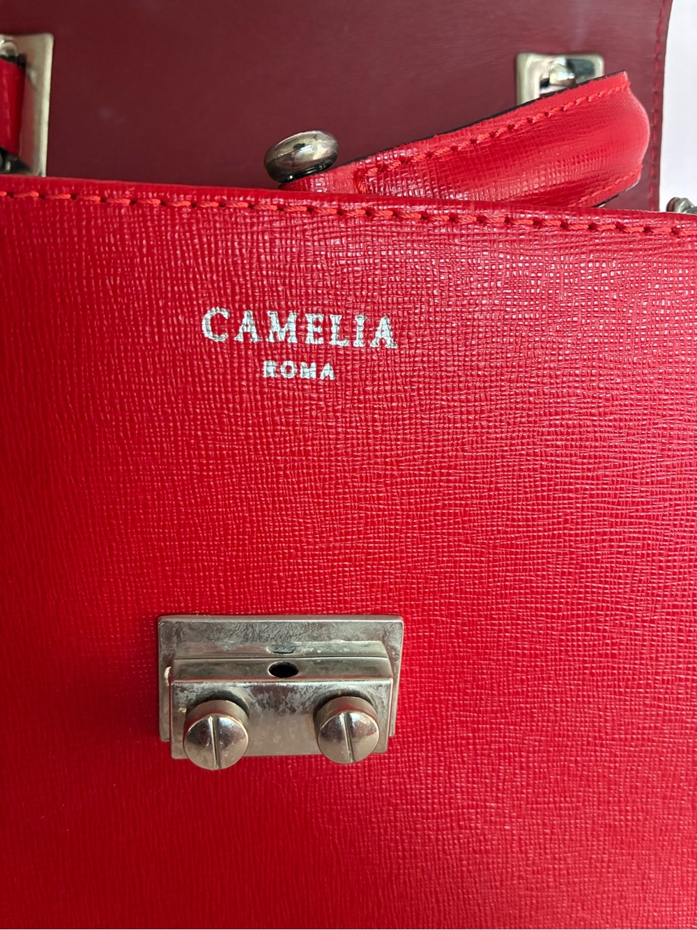 Small Cute Red Camelia Roma Structured Top-Handle Bag - Picture 3 of 8